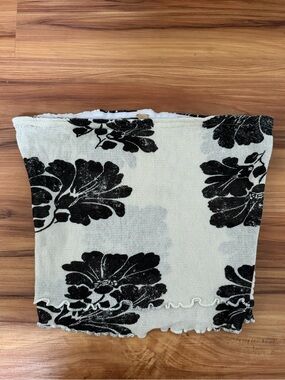 Free People Black Cream Floral Mesh Smocked Tube Top Strapless XS/S